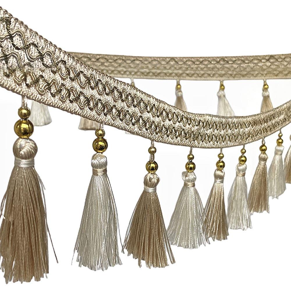 12M with Hanging Tassel Tassel Lace Trim Woven Texture Craft Making Chain Tassel Ribbon Fringe Accessories Lace Trim Ribbon (Beige,Length 12m) бежевый