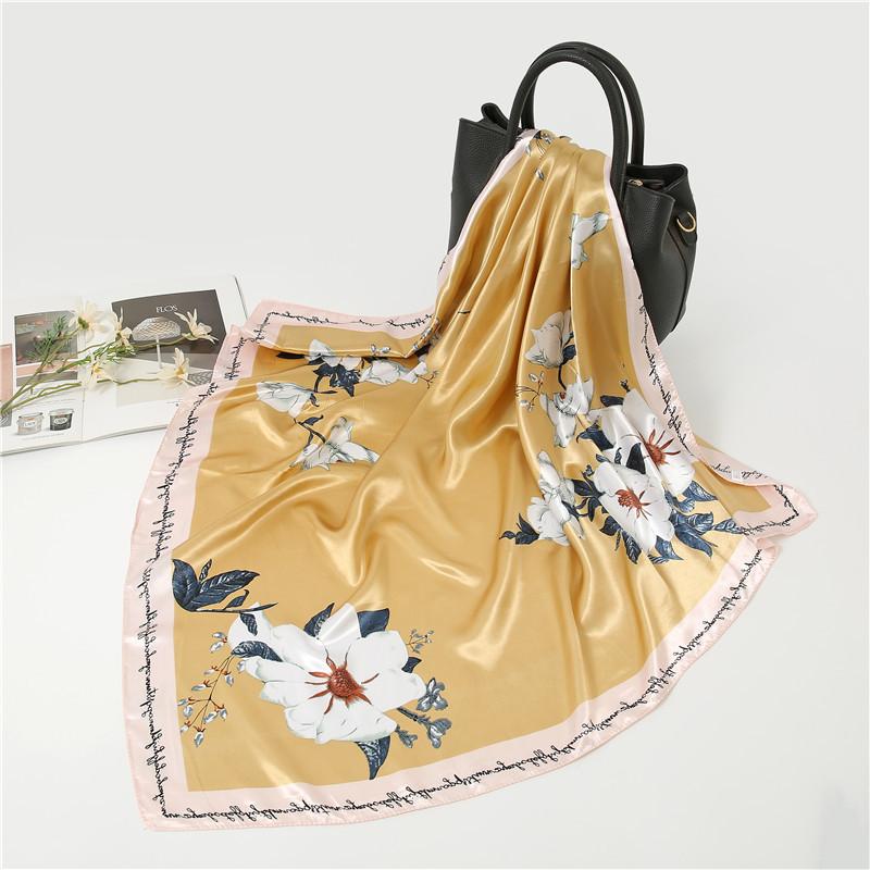 New 90cm Silk Scarf Women Print Hair Neck Square Office Ladies Shawl Bandanna Muslim Hijab Handkerchief Muffler Foulard female