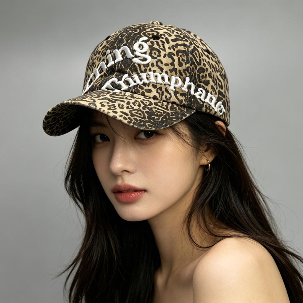 Four Seasons Personality Niche Oblique Letter Embroidery Baseball Cap Men'S And Women'S Sunshade Camouflage Leopard Print American Cap