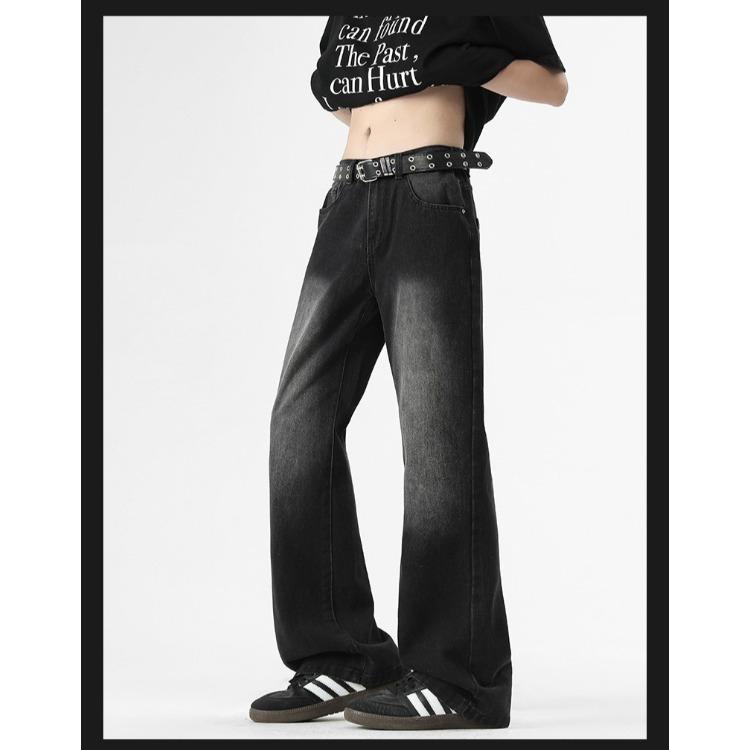 Retro Solid Color Flared Jeans Loose Straight Pants Men Spring Casual Trousers Vintage
