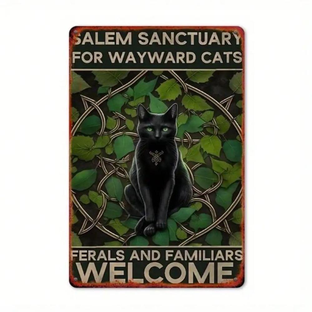 Witch Cat Metal Wall Art Vintage Home Decor Gothic Plaque