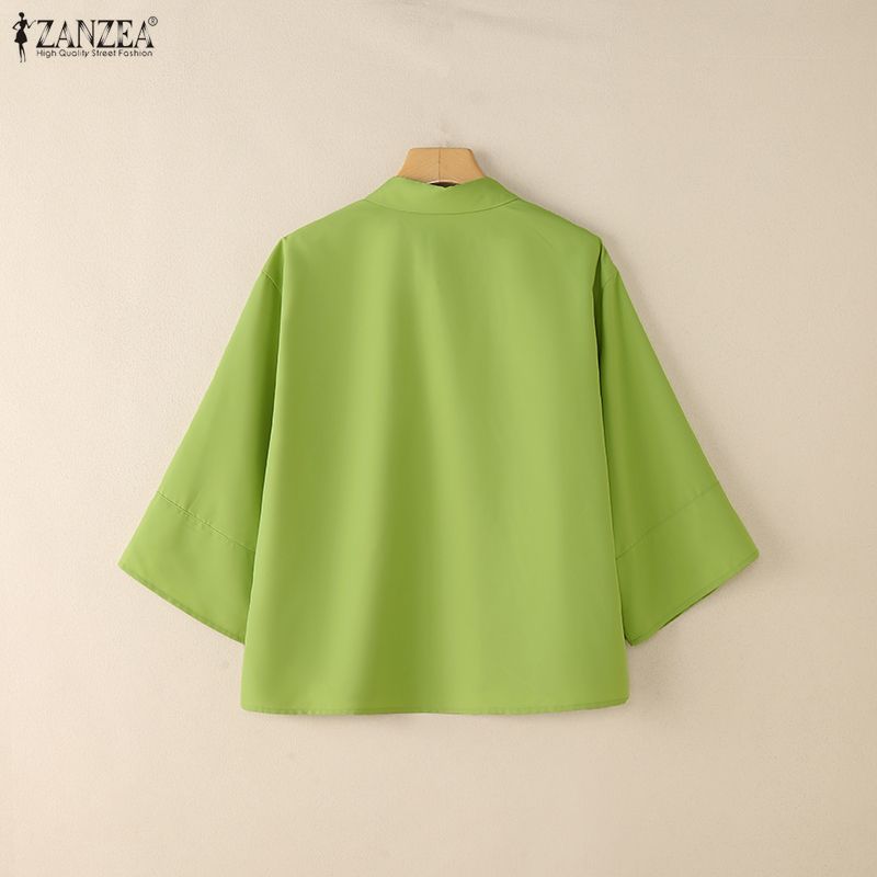 ZANZEA Women Casual Turn Down Collar Loose 3/4 Sleeve Floral Blouse