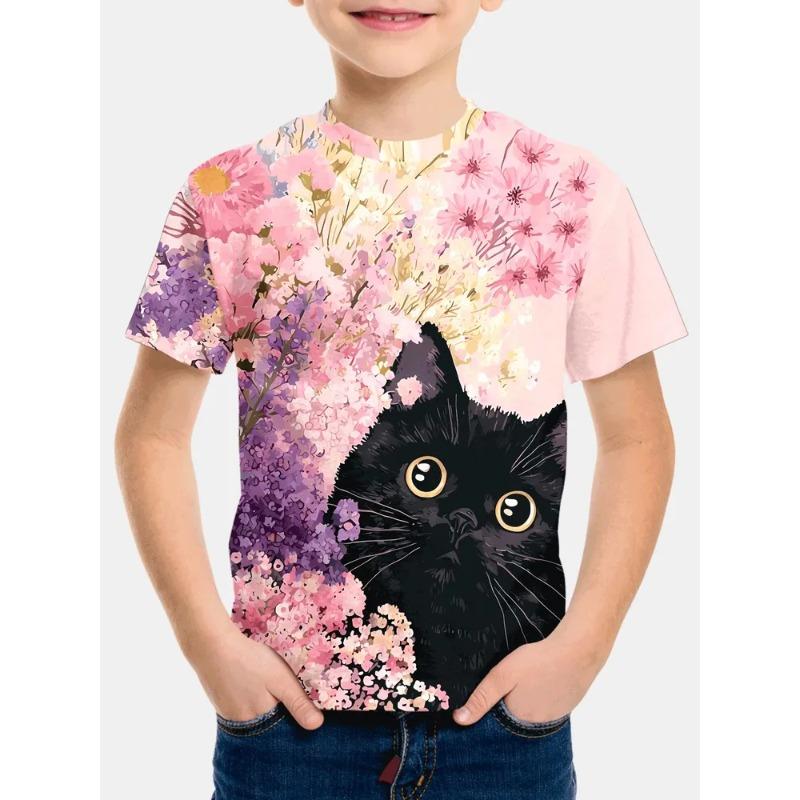 Zomer Kinder T-shirt met 3D Print Ronde Hals Mode Veelzijdig Ademend Trend Casual