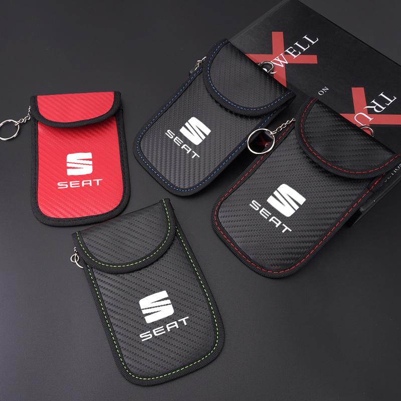 rldf3 Car LOGO Key Storage Bag Blocker Case Pocket Remote Control For SEAT Cupra Ibiza Leon E-Racer Ateca FR 5f MK2 Car Accessories