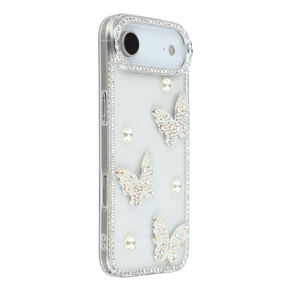 For iPhone Air Case Rhinestone Edge Pearl Butterfly Decor TPU+PC IMD Phone Cover