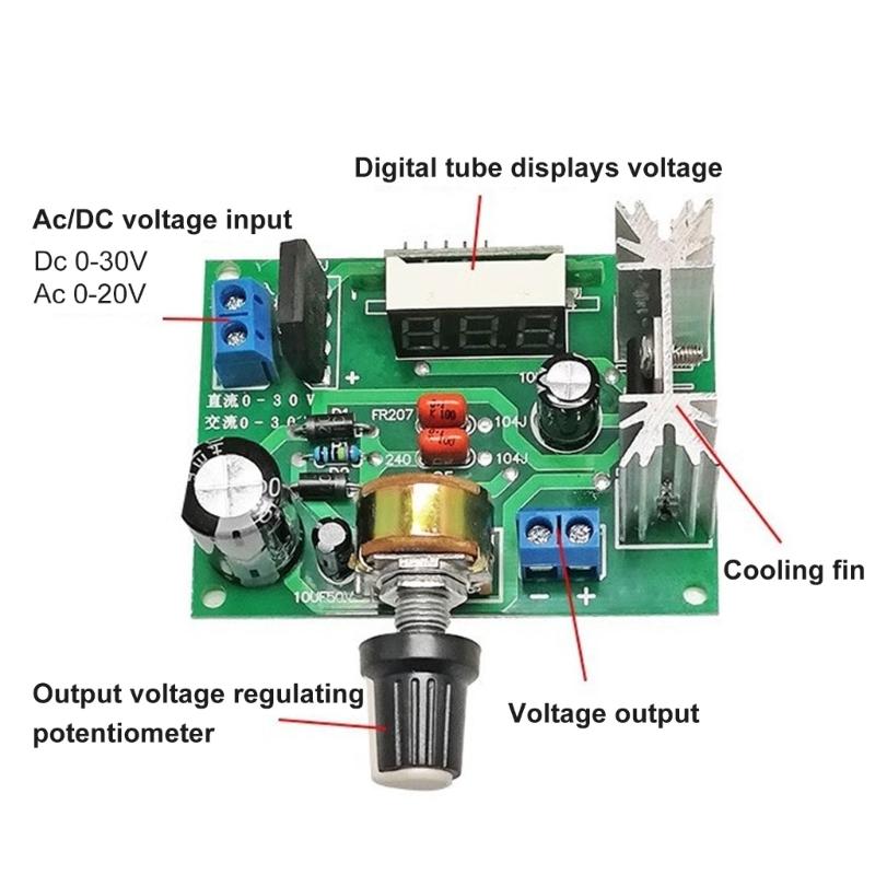 LM317 Digitales Spannungsreglermodul für Solarladung, Spannungsstabilisierungs-Zusatzplatine mit Kühlkörper
