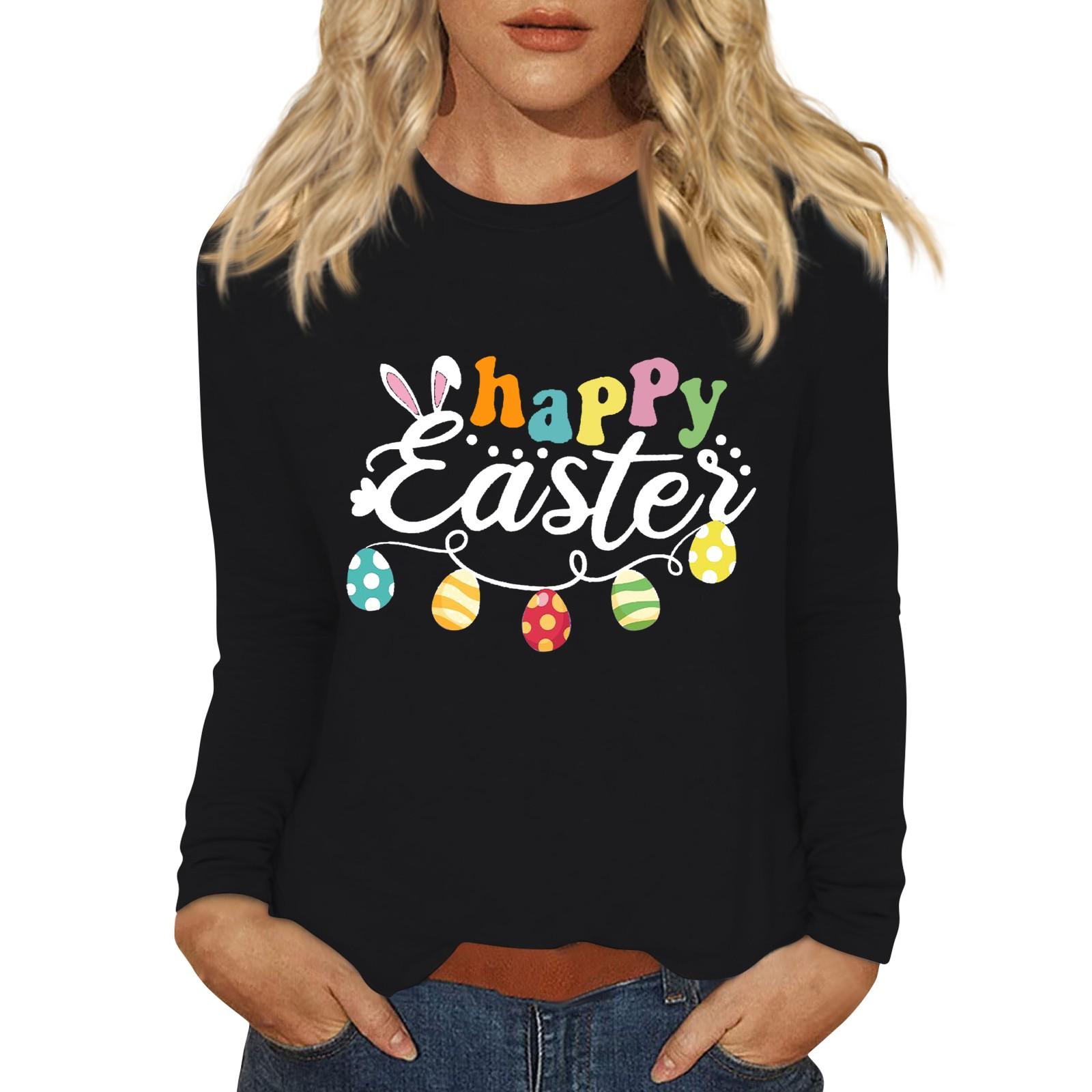 

Рубашки с длинным рукавом для женщин Пасхальный карнавал Графический принт Футболки Блузки Повседневные базовые топы Пуловеры L чёрный