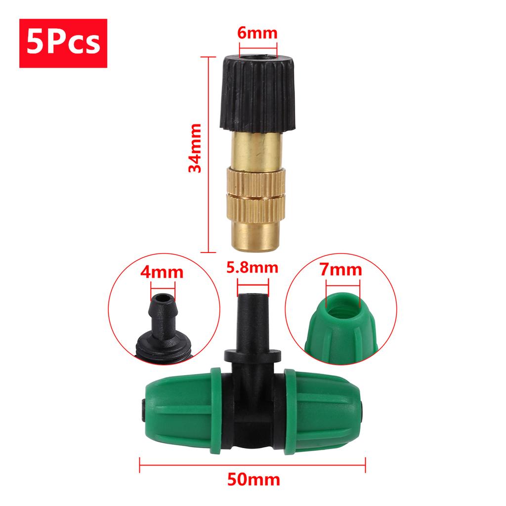 5/50Pcs 6mm Brass Mist Nozzle Kits 4/7mm 8/11mm Hose Garden Lawn Micro Irrigation Atomaiztion Cooling Dust Removal Sprayer Heads