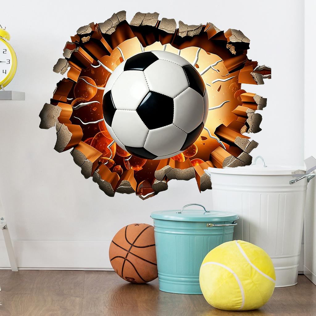 3D Wall Breaking Soccer Living Room Bedroom Wall Sports Style Home Decoration Stickers