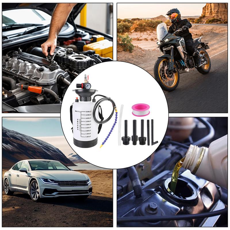 5L Oil Change Pump Fuel Filling Car Brake Bleeder Brake Fluid Refueling High Pressure Gauge 1/4" Adapter Pneumatic Oil Pump Tool
