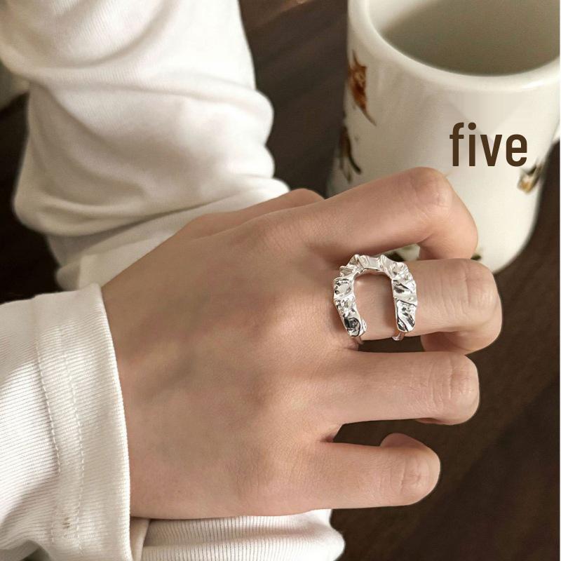 Trendy Geometric Pleated Open Ring for Women - Fashionable Irregular Lines Index Finger Ring Adjustable Open Size