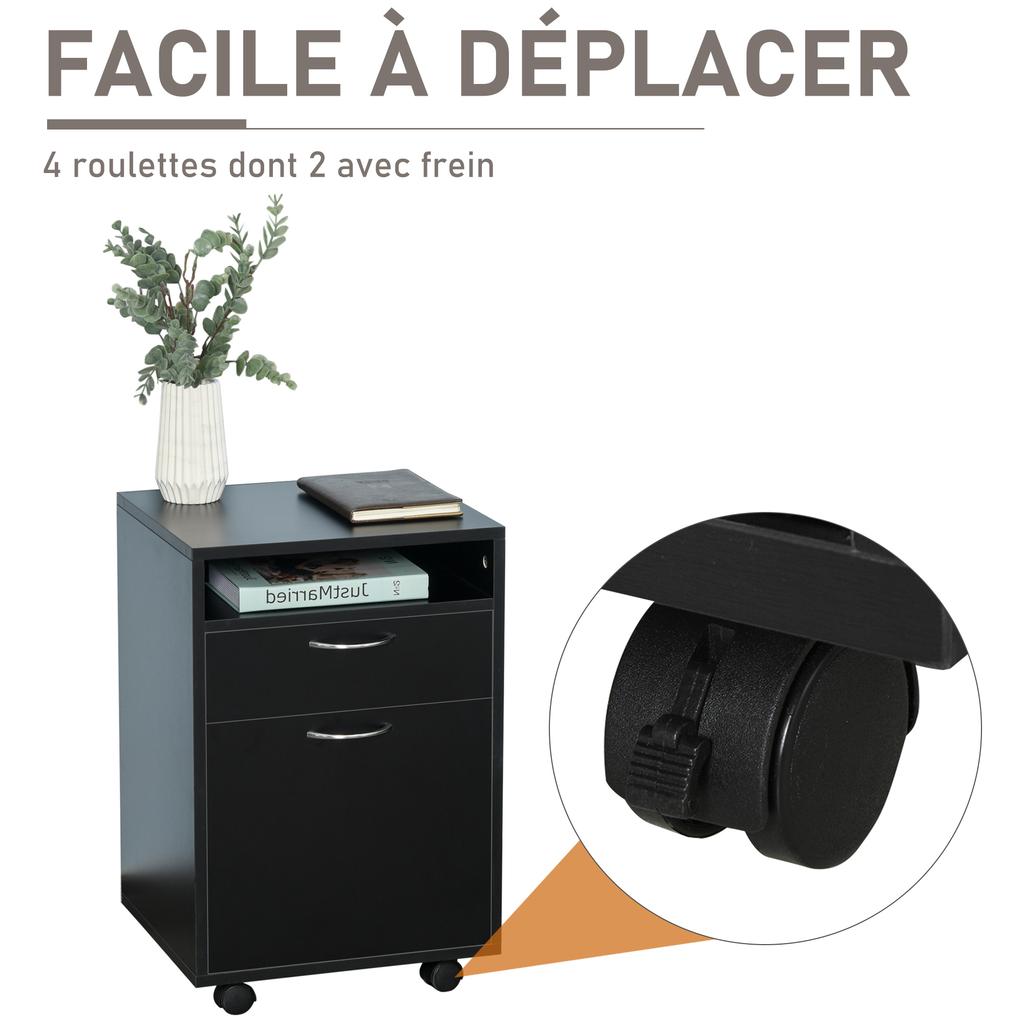 Filing Cabinet, Mobile File Cabinet with 2 Drawers, Office Home Organiser On Wheels for A4, Letter-Size File Folders, Mobile Printer with Open Shelf