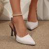 Fashionable Pure Color Large Size Autumn New Pointed Toe Thin High Heel Casual Sandals Comfortable Breathable PU Leather
