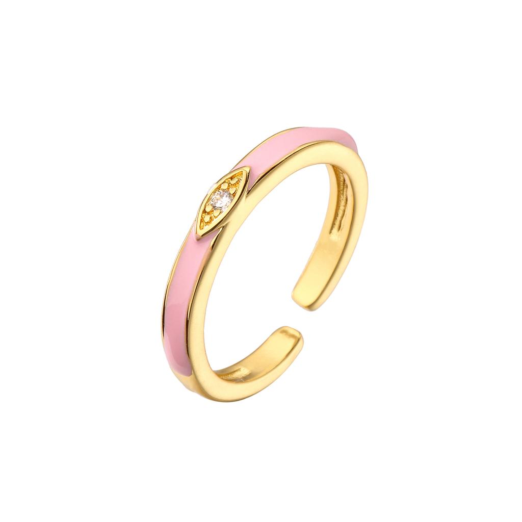 Women Gold Plated Dripping Oil Ring Micro Inlaid Zircon Adjustable Enamel Eternity Band