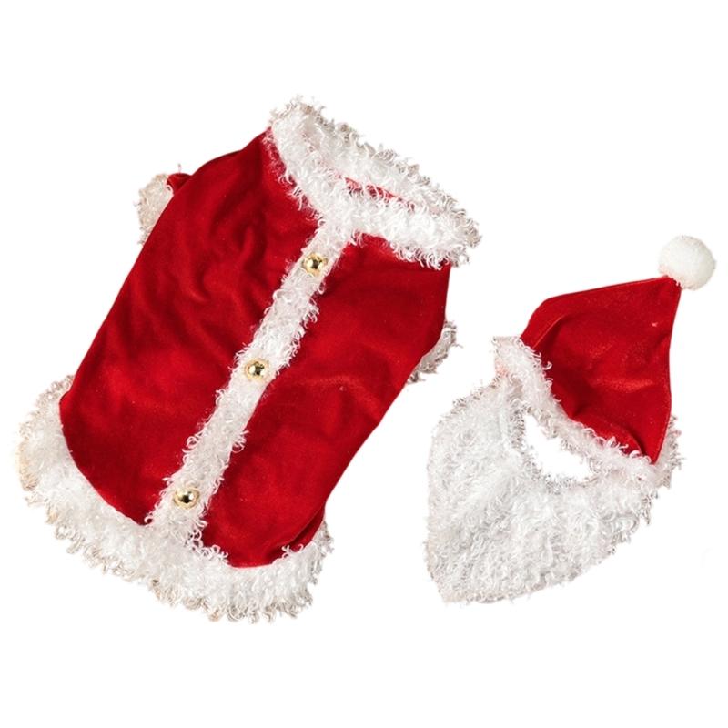 Christmas Themed Dog Clothing Velvets Plush Outfit Winter Wear With Snap Closures For Small Media Breeds