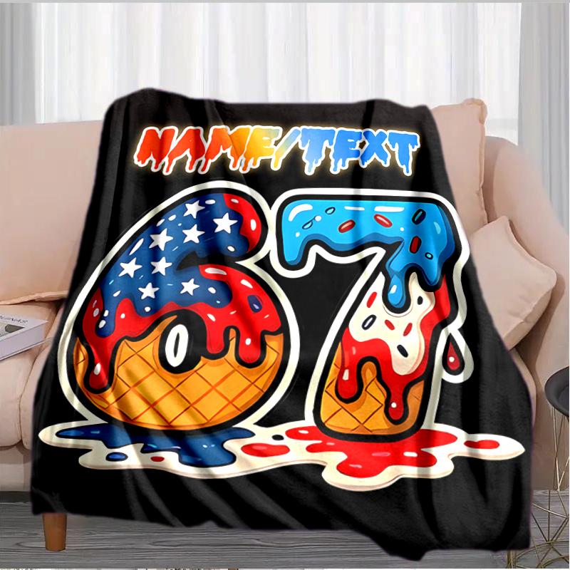 1PC Custom Name American Ice Cream Flannel Blanket Versatile,all-season Throw Suitable for the Living Room,bedroom,camping,travel,and Gift