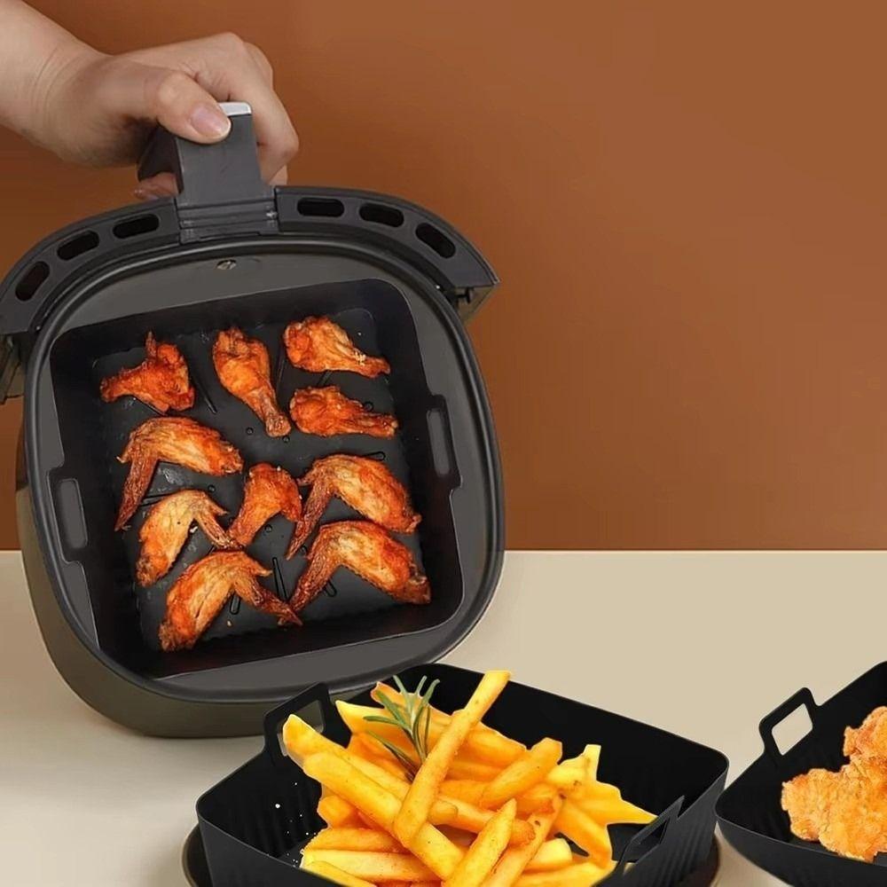 Silicone Air Fryer Liners Reusable 9" Large Size Air Fryer Lining Pad Heat-Resistant with Handle for Cosori/Ninja 6-8QT