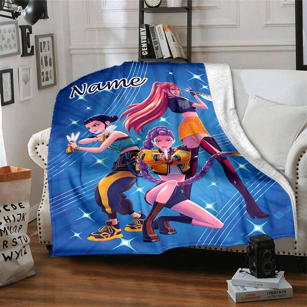 Customizable KPop Demon Hunters9 Throw Blanket – Personalized Name, All-Season Cozy Snug Blanket, Machine Washable, Personalized Blanket