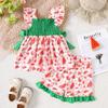 Summer Children's Casual Set with Sweet Watermelon Print Short-sleeved Top and Shorts