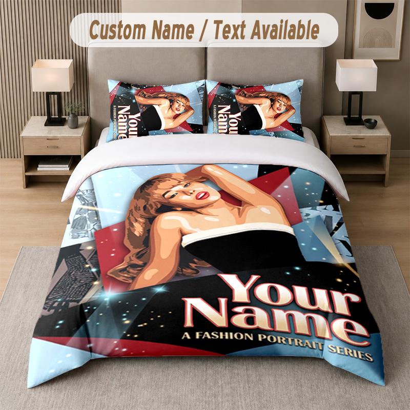 Sabrina Carpenter 3Pcs Bedding Set, Personalized Custom Name Text, 1 Duvet Cover & 2 Pillowcases For Bedroom