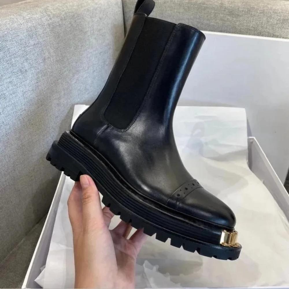 Women's Ankle Boots Platform PU Leather Lace-up Female Footwear Thick Bottom Motorcycle Boots Casual Ladies Shoes Fashion