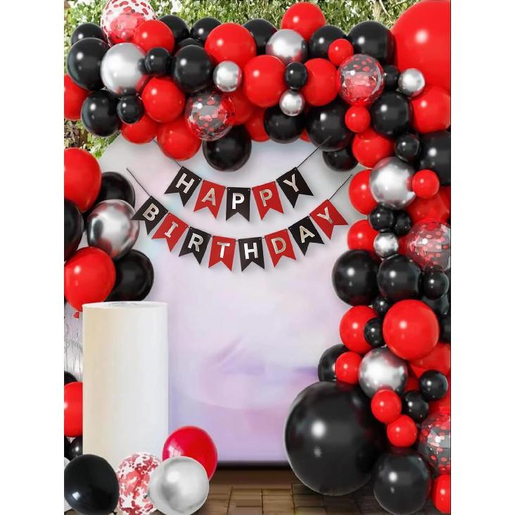 Red Silver Black Happy Birthday Banner Sign Decorations for Boys Girls Men Women Anniversary Birthday Party Garland Backdrop Supplies Nursery Hanging