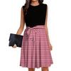 Women's Fashion Striped Printed Casual Lace-up Sleeveless Round Neck Splicing Short Dress
