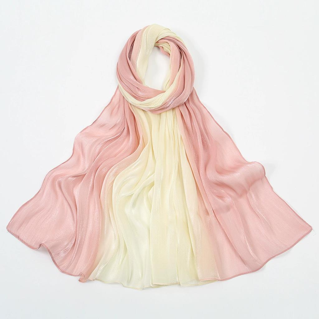 Gradient Wrinkled Satin Silk Hijab Scarf Solid Shawl Women Muslim Hijab Premium Yarn Scarf Islam Turban Ramadan