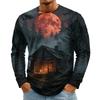Men's Halloween Print Long Sleeve Neck T-Shirt for Holiday Party