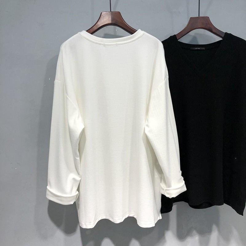 

Женский топ с V-образным вырезом и длинными рукавами, осень 2023 года, свободный, средней длины, с разрезом 4XL белый