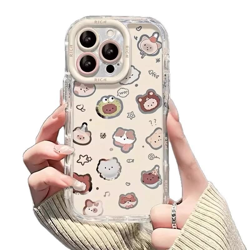 Cute Animal Head Phone Case IPhone 17 Pro Max 16 15 14 13 Full Coverage Shockproof Silicone Cover Cartoon Style