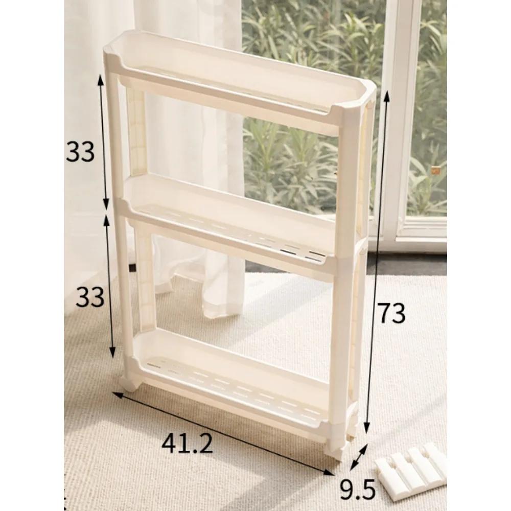 3/4 layer narrow movable storage rack, slim gap trolley behind bathroom door or toilet, kitchen organizer for tiny floor spaces