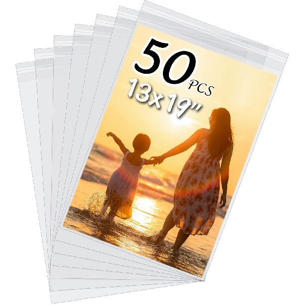 50 Pack Acid-Free Crystal Clear Sleeves Storage Bags for 8.5x11 Art Prints/Pictures/Photos/Framing Mat Mattes (Bag Size: 9"x11 3/7")