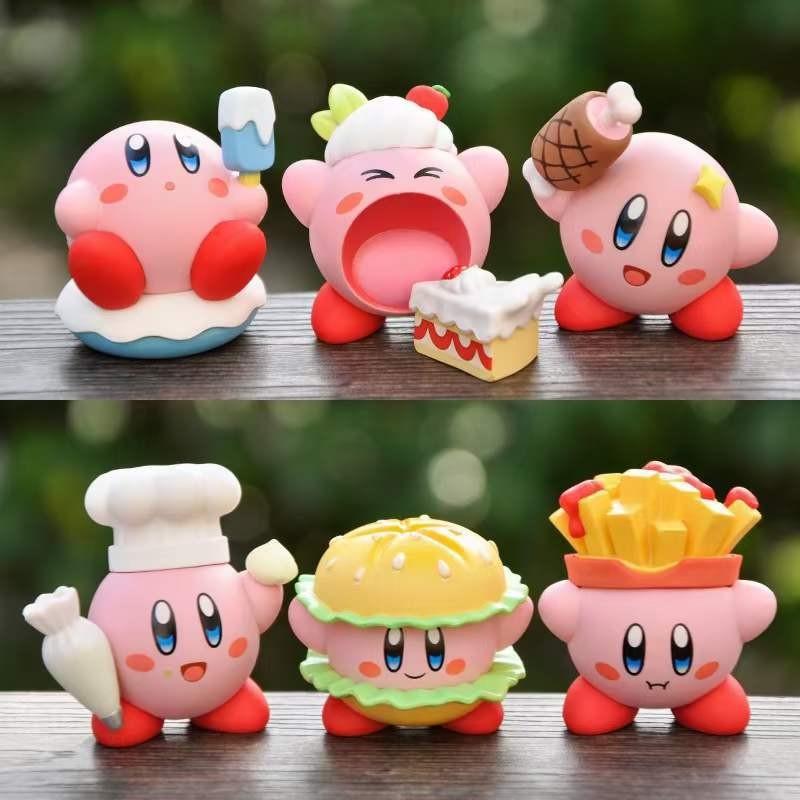 Kirby Cute Cartoon Burger French Fries Chef Style Food Series Model Set Ornament