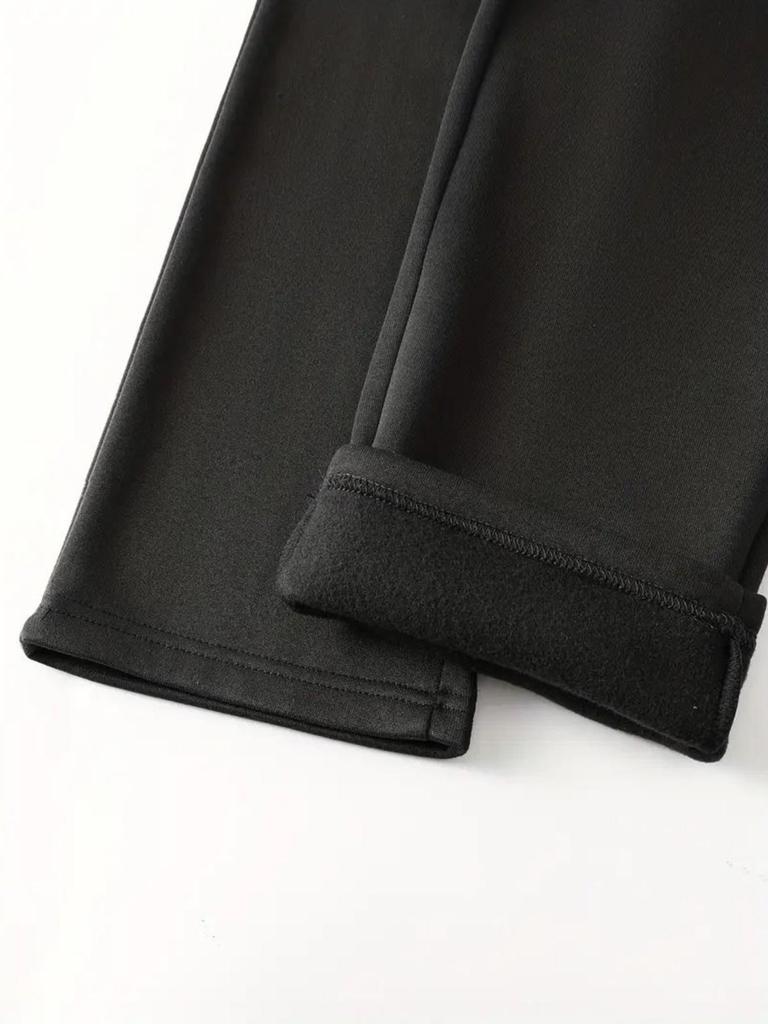 American Fleece-Lined Warm Straight-Leg Sweatpants – Trendy, Loose, Solid Color Casual Pants for Autumn & Winter