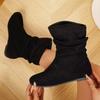Pleated Pile Boots Women's Winter Suede Large Size Round Head Retro Medium Boots