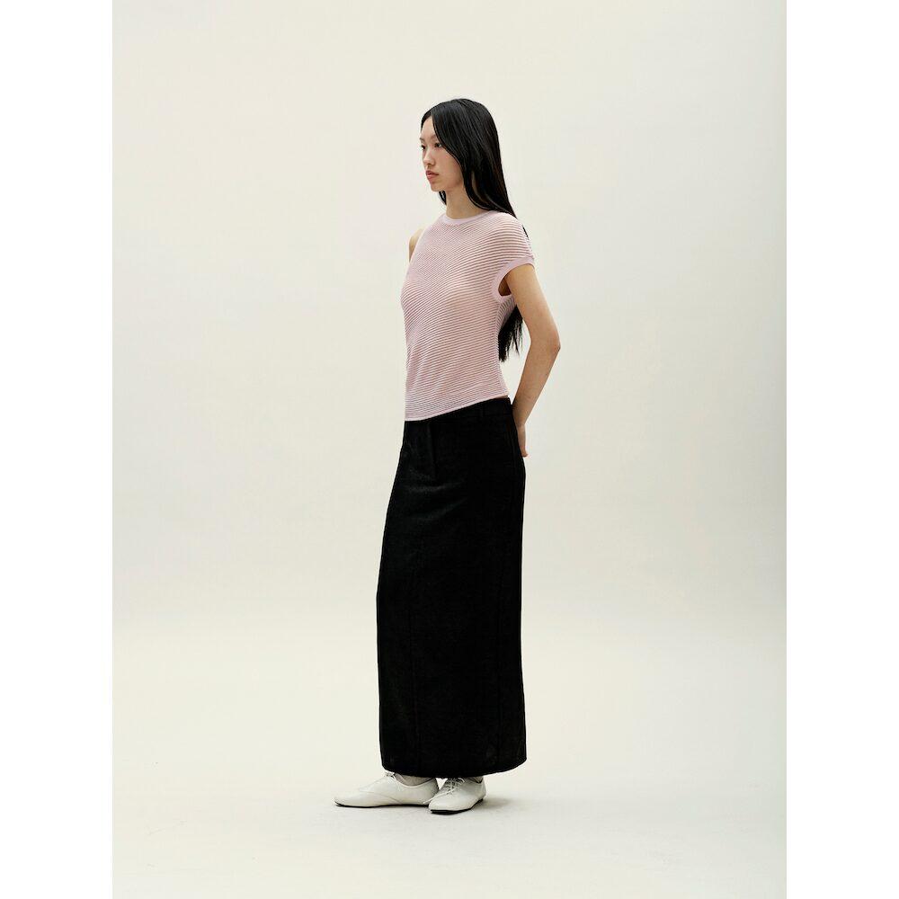 Anggae Velvet Satin Long Skirt Black