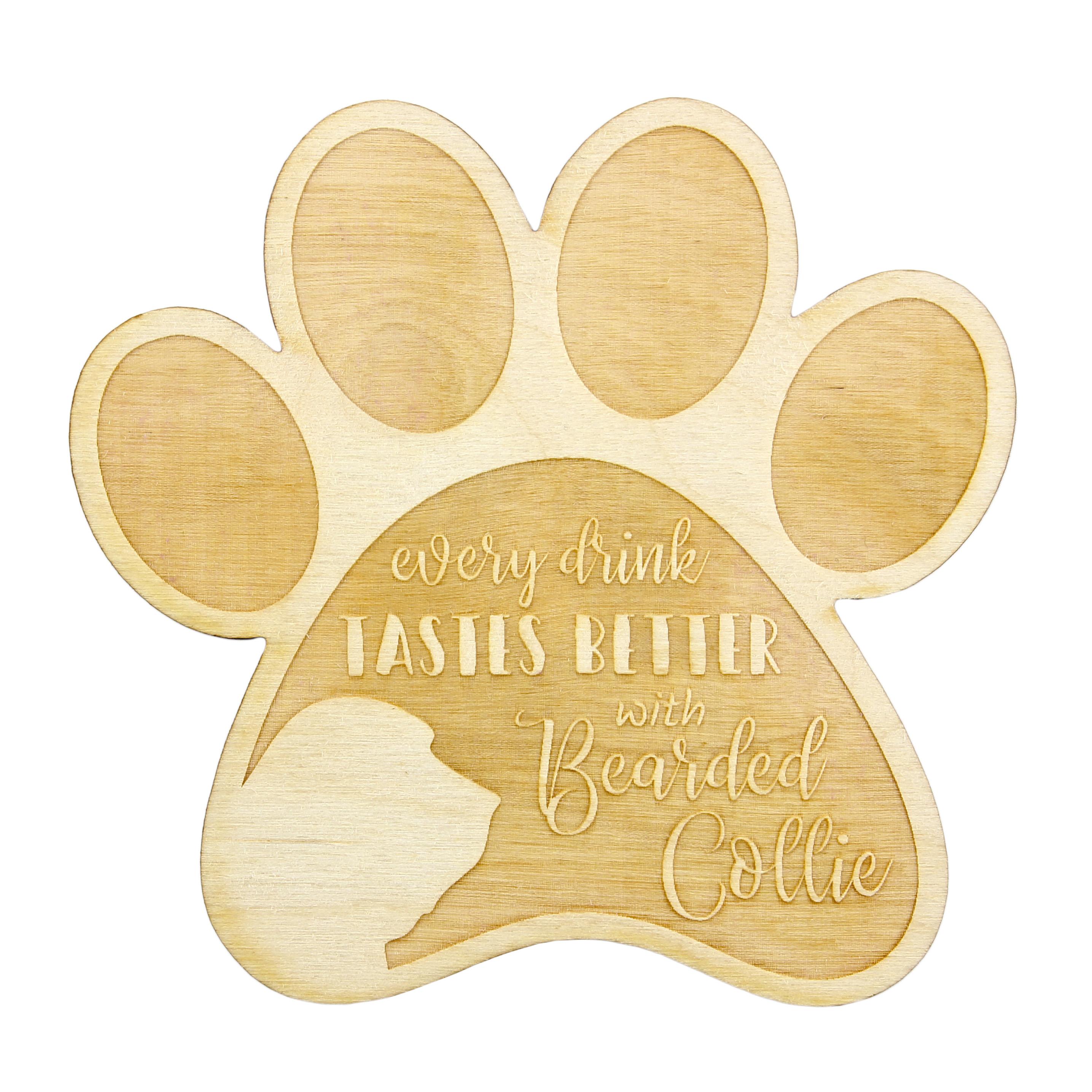 

Bearded Collie, Highland Collie, Mountain Collie - Mug coaster, engraved coaster with dog, gift for dog lover by Art-Dog brand