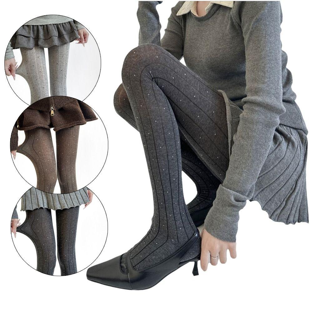 Cotton Material Tights Ribbed Texture Thigh High Stockings Essential Leggings