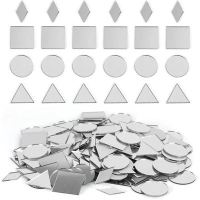 200PCS Multi Shape DIY Craft Mirror Stickers Round Square Triangle Diamond Heart Waterdrop Mirror Tiles Decals Adhesive Backing