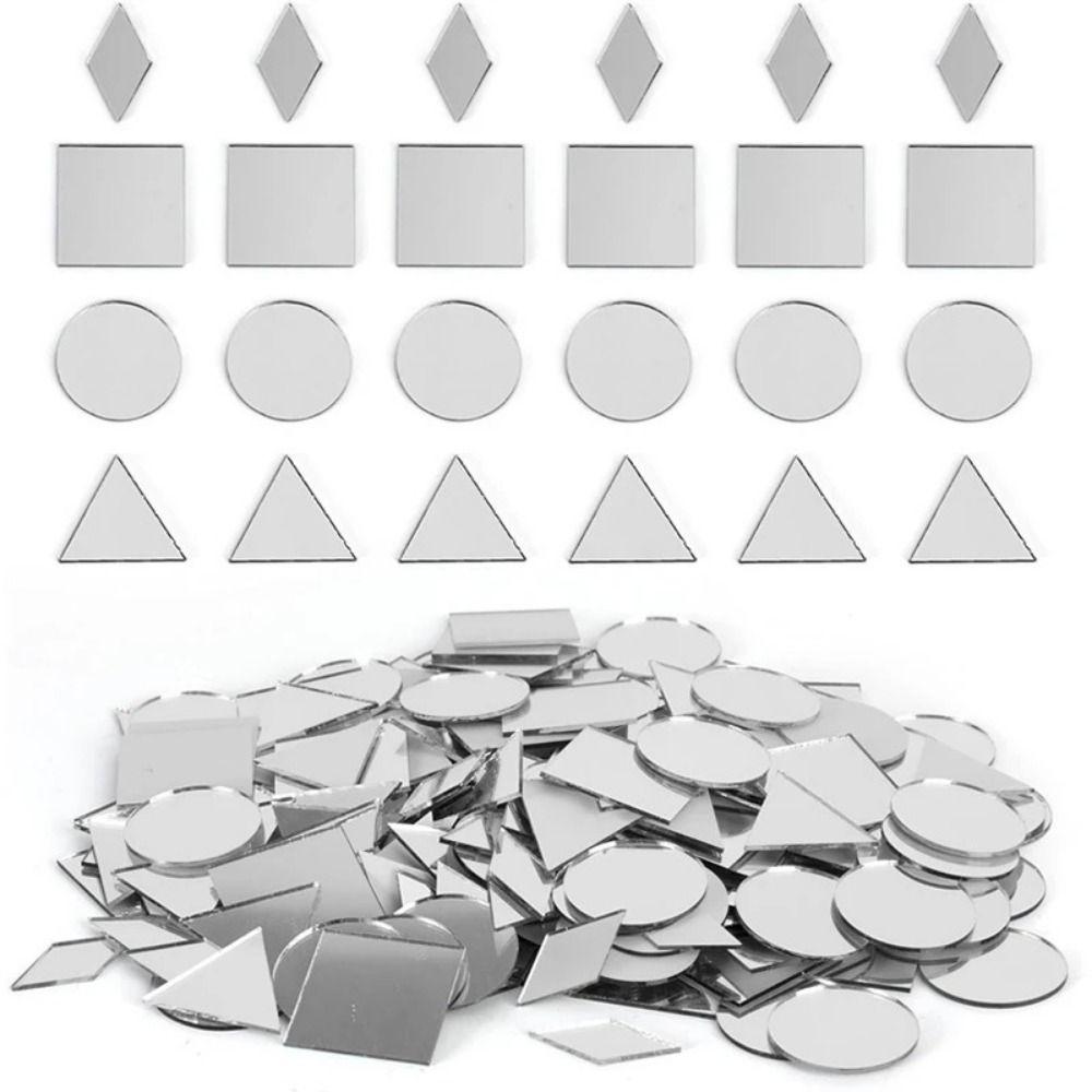 200PCS Multi Shape DIY Craft Mirror Stickers Round Square Triangle Diamond Heart Waterdrop Mirror Tiles Decals Adhesive Backing