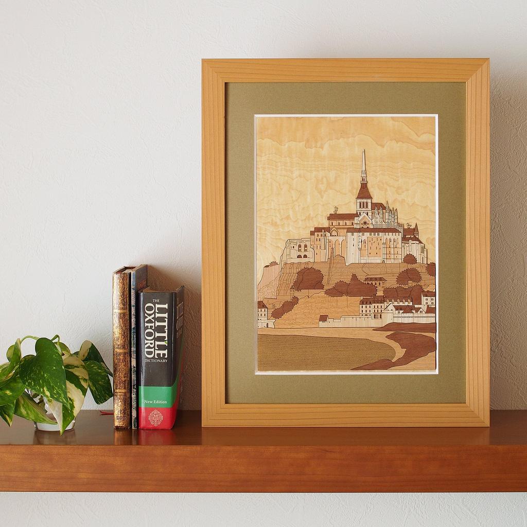 KINOWA Saint Wooden Poster Original Handmade Kit World Heritage France Made In Japan "Mont Michel"