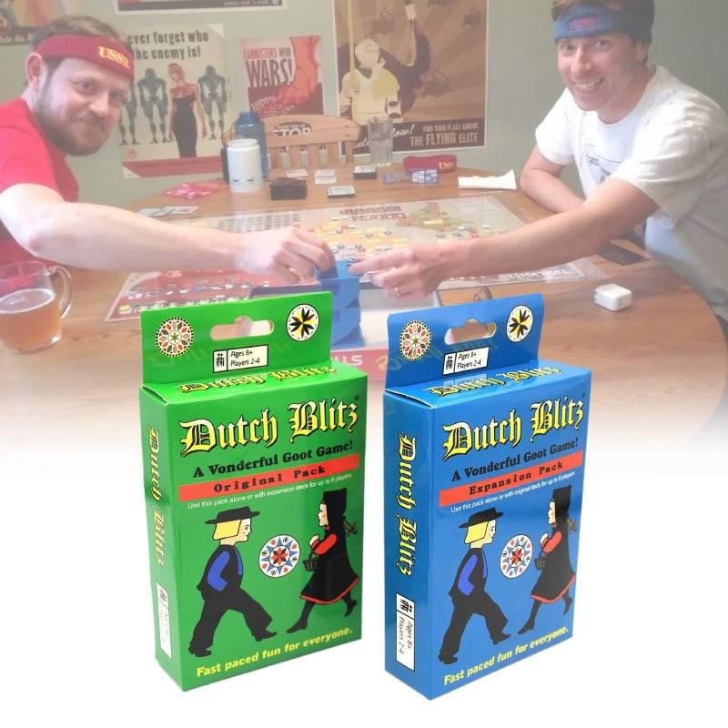 Een spannend Nederlands Blitz-kaartspel voor het hele gezin met kleurrijke kaarten in blauw en groen.