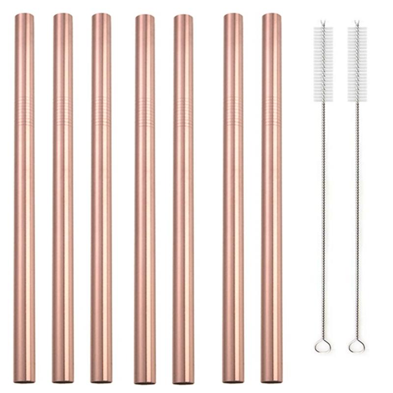 7 Colors 8.5" Wide Metal Drinking Straw 304 Stainless Steel Straws Set Reusable Boba Straw for Bubble Tea Milk Bar Accessory