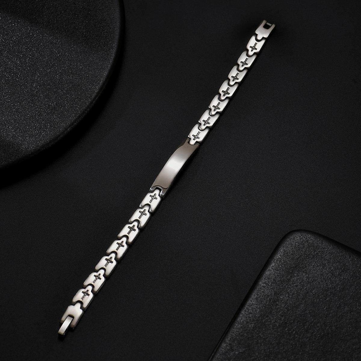 

Stainless Steel Cross Stitch Bracelet With Matte Texture Men s Trendy Accessories Industrial Style Niche Design Versatile Daily Use