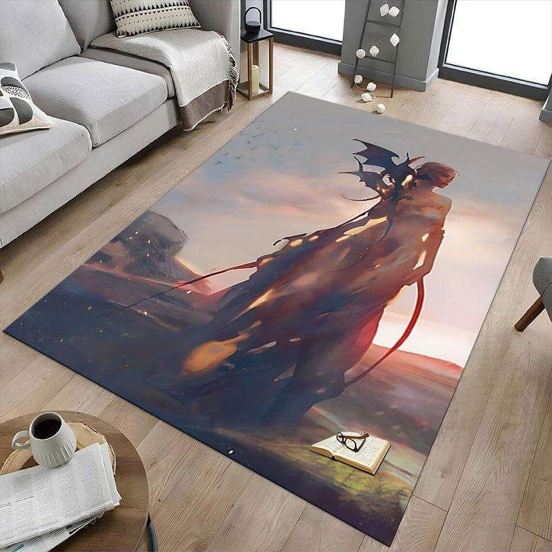 1pc Fire and Blood Office Carpet Chair Mats, Home Decor Mat Fantasy Theme Mat Durable Mat, Dragon Decor,Suitable for fantasy theme lovers