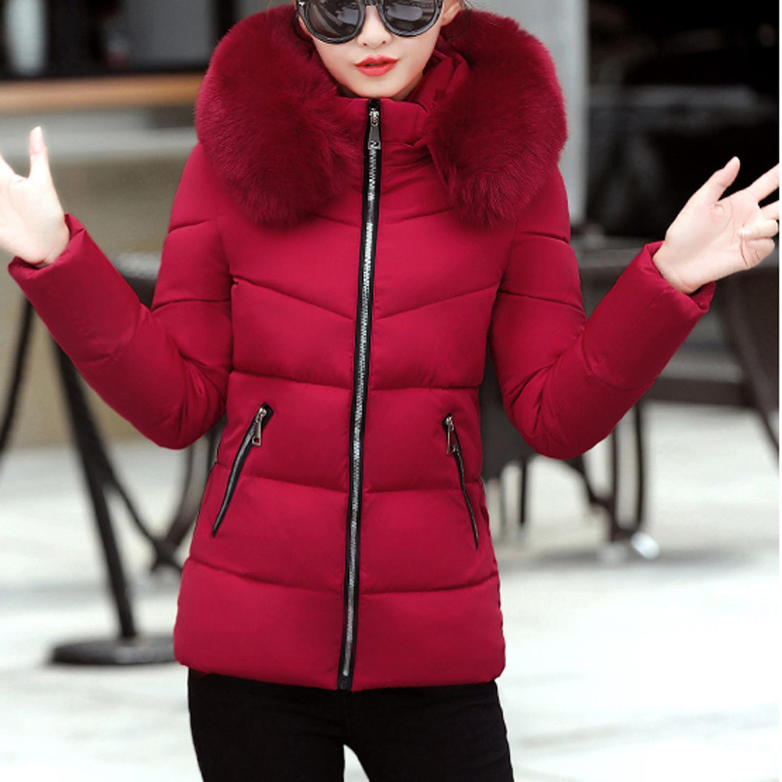 

Модна жіноча зимова тепла бавовняна куртка з капюшоном, однотонне пальто з довгим рукавом XXXXL червоний
