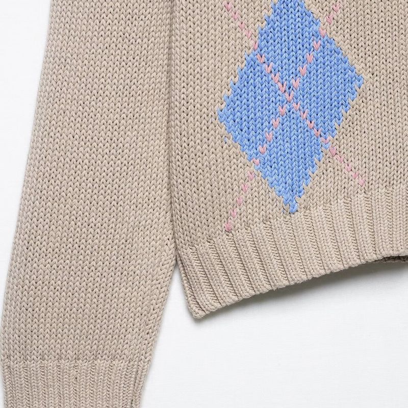 Kaslead New Women clothes Western Style Fashion Simple Diamond Pattern Knitted Outerwear 6427018