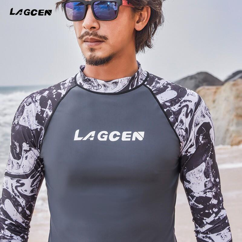 Mens Long Sleeve Rash Guard UPF 50 Quick Dry Swim Shirt Snorkeling Surfing Diving Water Sports