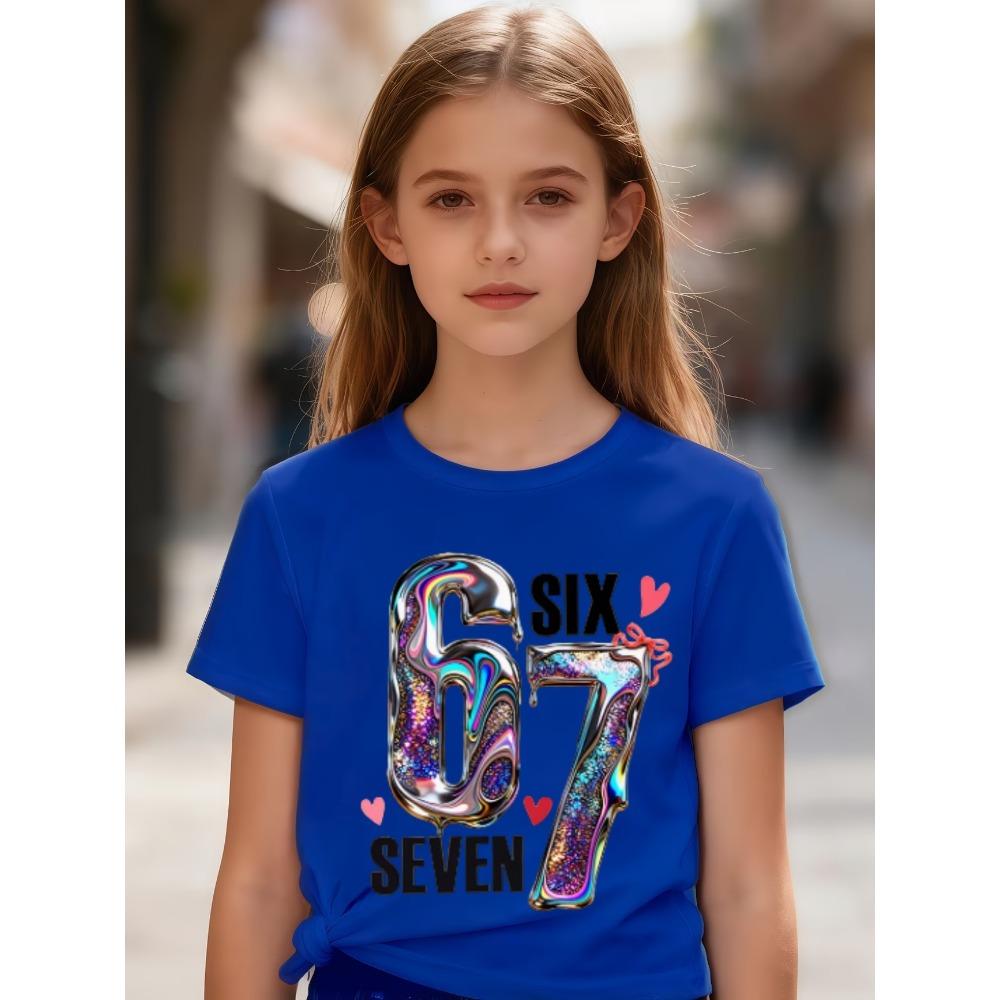 Shining 67 Fantasy Style Trend Print Summer Childrens's Polyester Tshirt Fashion Girls Short Sleeved Shirts Cartoon Kid Clothes Tee